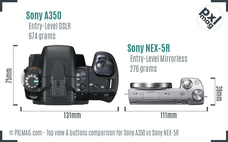 Sony A350 vs Sony NEX-5R top view buttons comparison