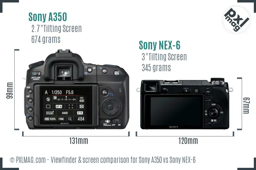 Sony A350 vs Sony NEX-6 Screen and Viewfinder comparison