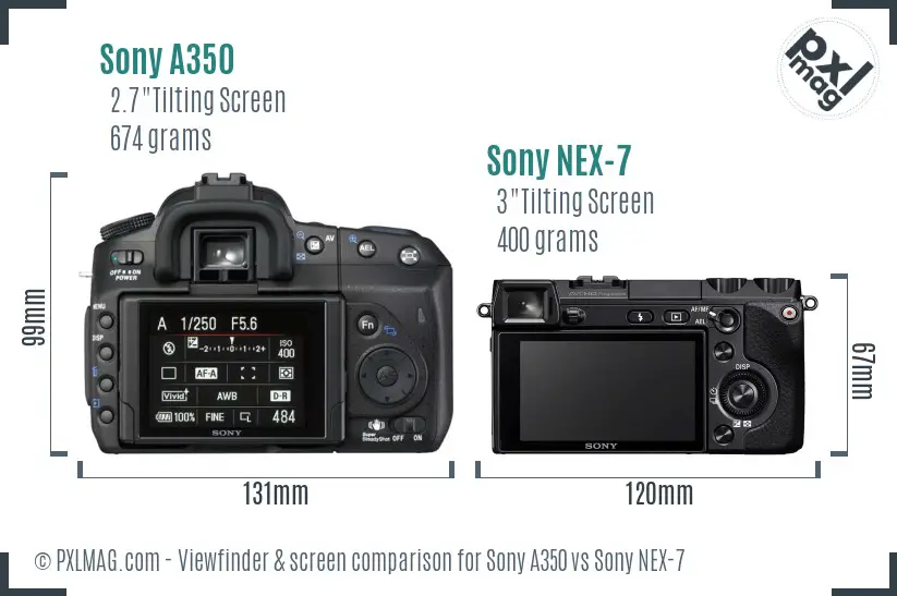 Sony A350 vs Sony NEX-7 Screen and Viewfinder comparison