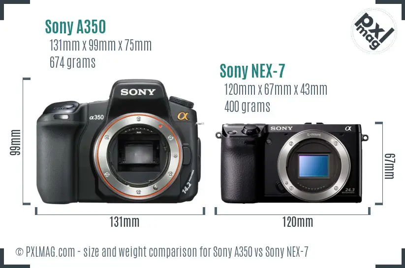 Sony A350 vs Sony NEX-7 size comparison