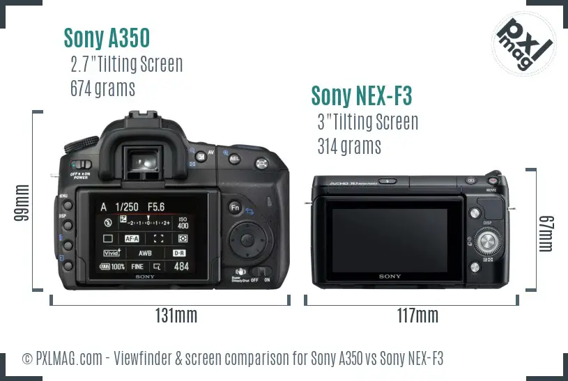 Sony A350 vs Sony NEX-F3 Screen and Viewfinder comparison