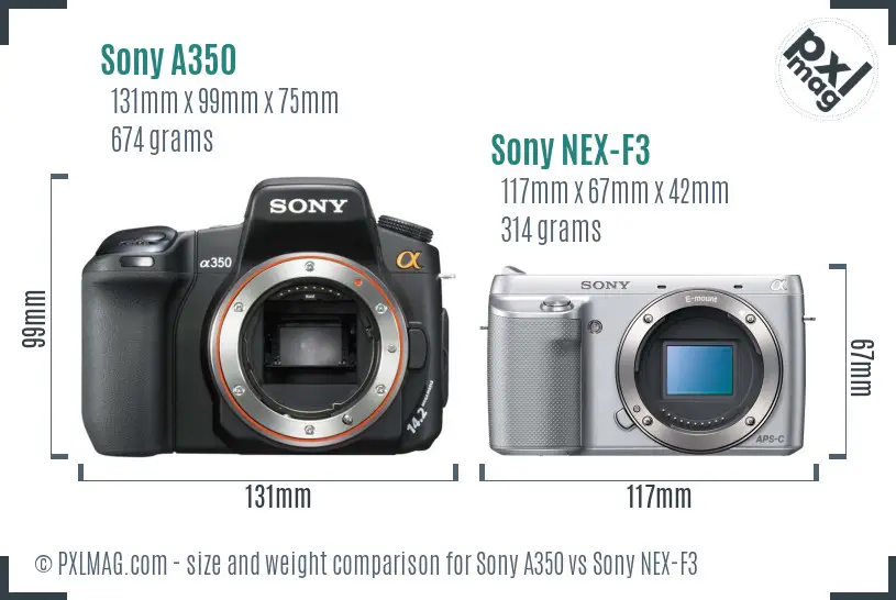 Sony A350 vs Sony NEX-F3 size comparison