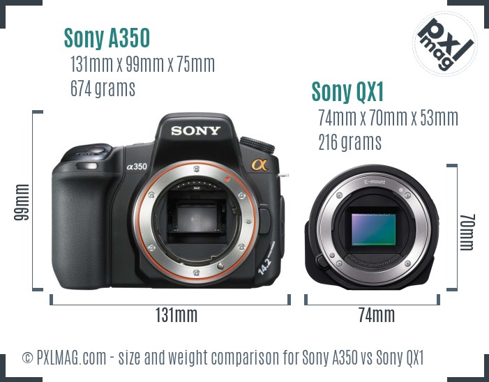 Sony A350 vs Sony QX1 size comparison