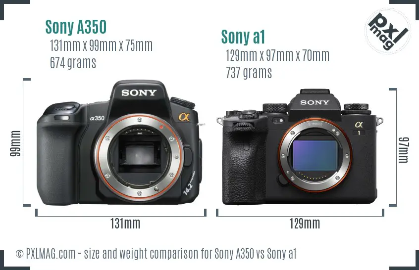 Sony A350 vs Sony a1 size comparison
