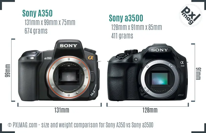 Sony A350 vs Sony a3500 size comparison