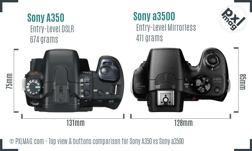 Sony A350 vs Sony a3500 top view buttons comparison