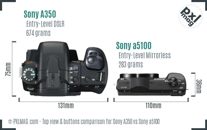 Sony A350 vs Sony a5100 top view buttons comparison