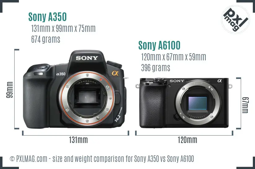 Sony A350 vs Sony A6100 size comparison