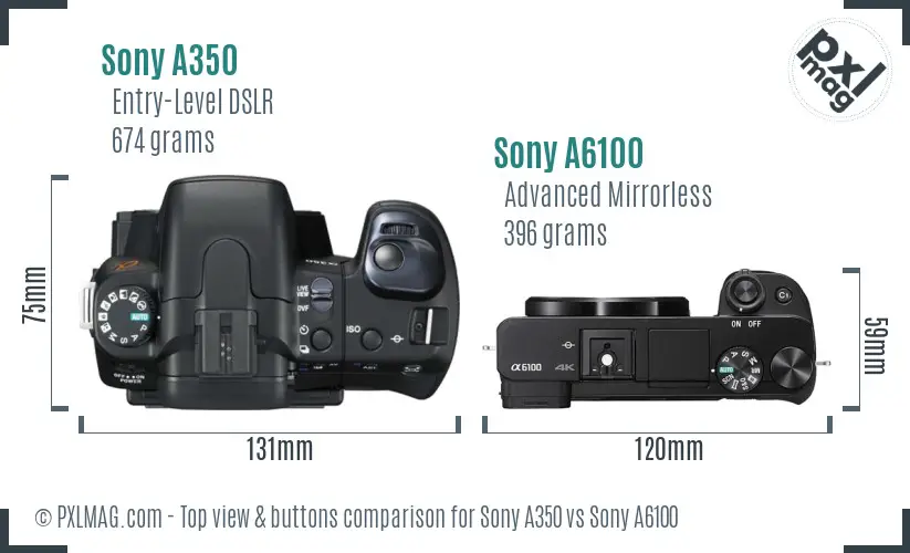 Sony A350 vs Sony A6100 top view buttons comparison