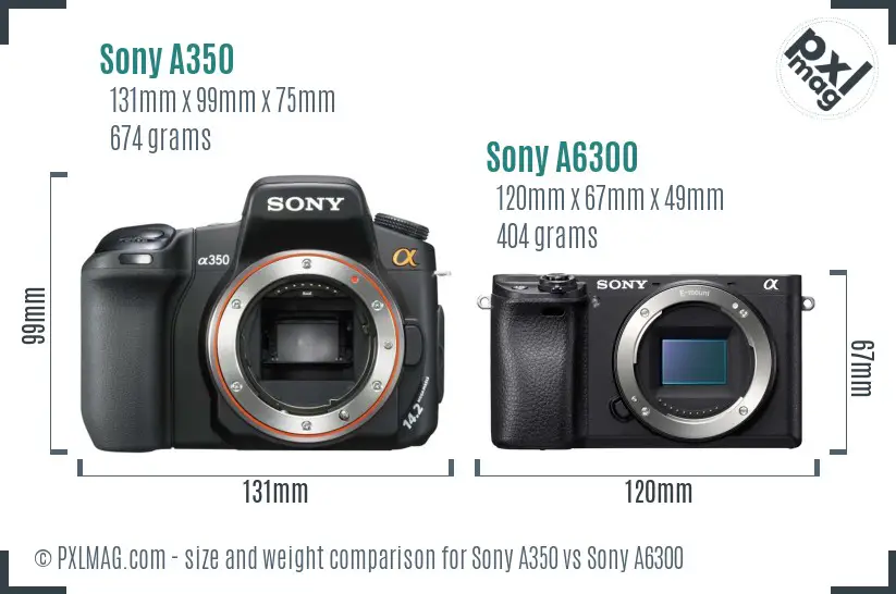 Sony A350 vs Sony A6300 size comparison