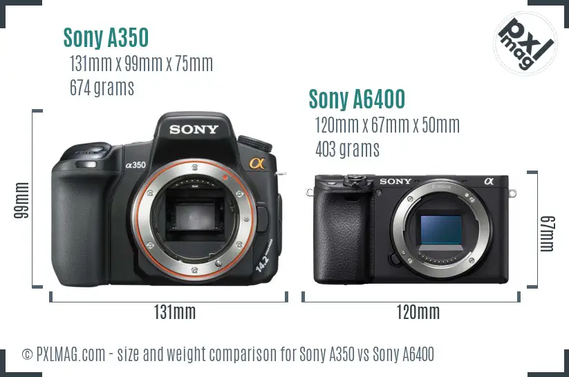 Sony A350 vs Sony A6400 size comparison