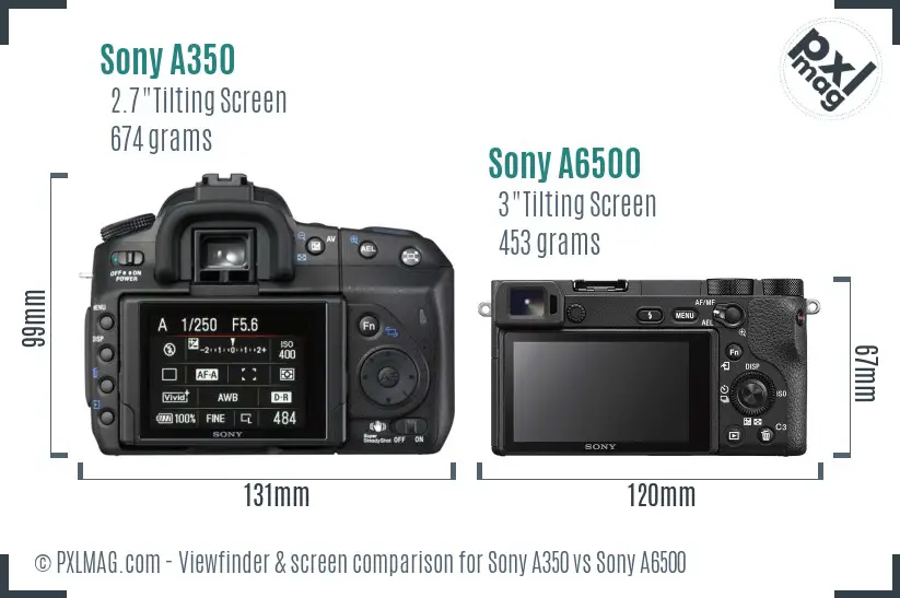 Sony A350 vs Sony A6500 Screen and Viewfinder comparison