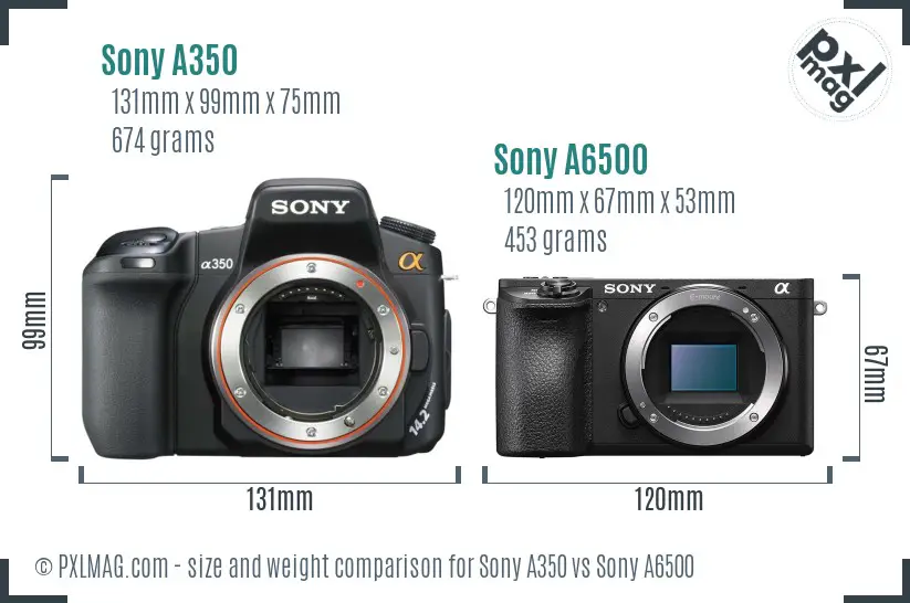 Sony A350 vs Sony A6500 size comparison
