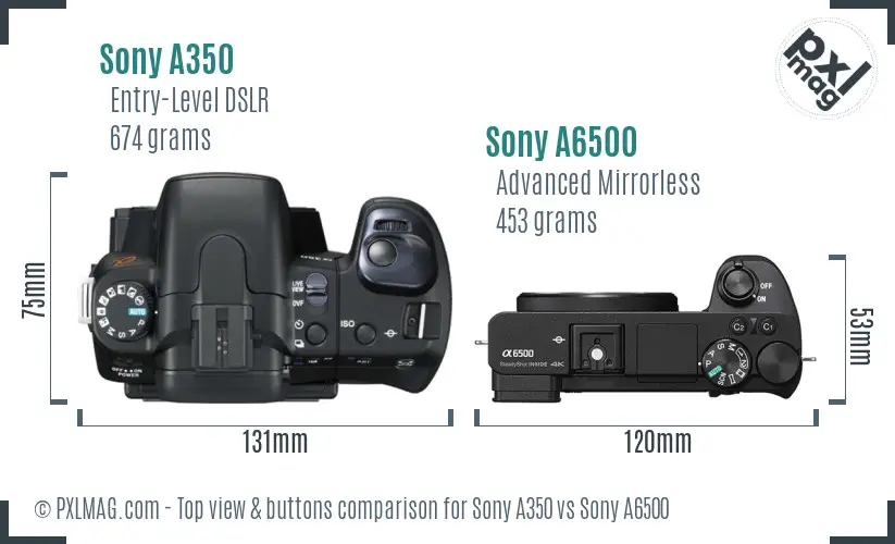 Sony A350 vs Sony A6500 top view buttons comparison
