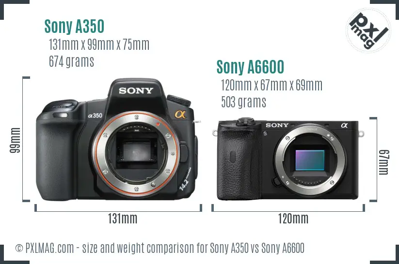 Sony A350 vs Sony A6600 size comparison