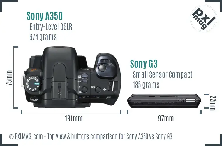 Sony A350 vs Sony G3 top view buttons comparison
