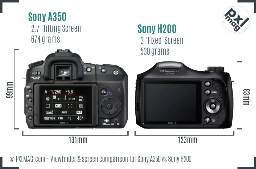 Sony A350 vs Sony H200 Screen and Viewfinder comparison