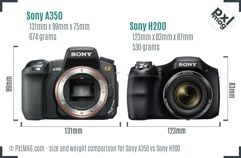 Sony A350 vs Sony H200 size comparison