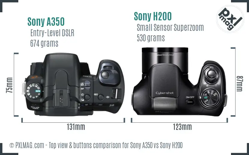 Sony A350 vs Sony H200 top view buttons comparison