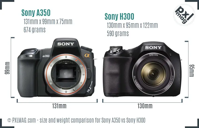 Sony A350 vs Sony H300 size comparison