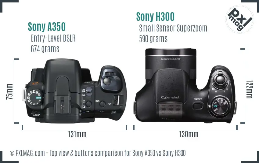Sony A350 vs Sony H300 top view buttons comparison