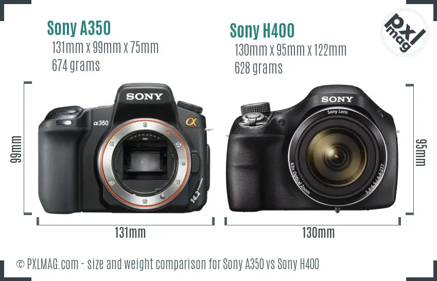 Sony A350 vs Sony H400 size comparison