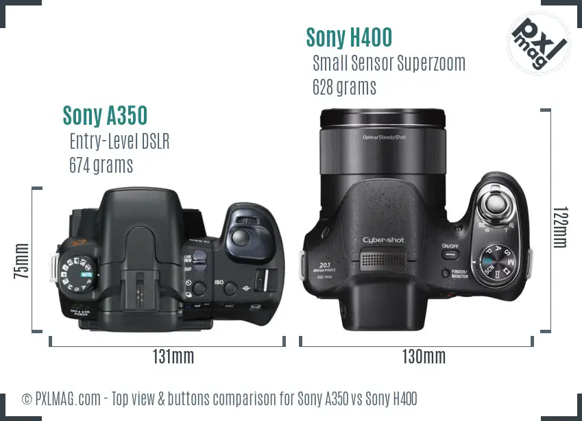 Sony A350 vs Sony H400 top view buttons comparison