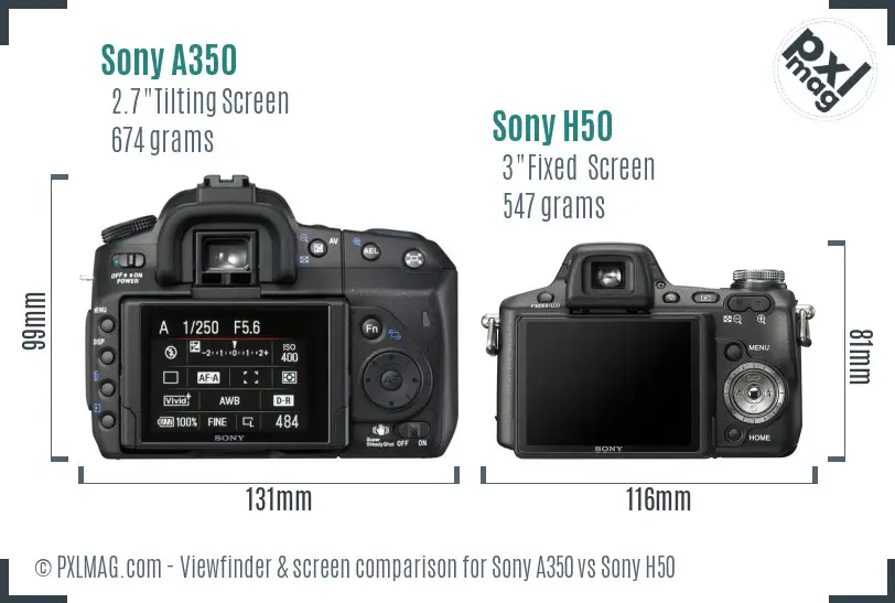 Sony A350 vs Sony H50 Screen and Viewfinder comparison