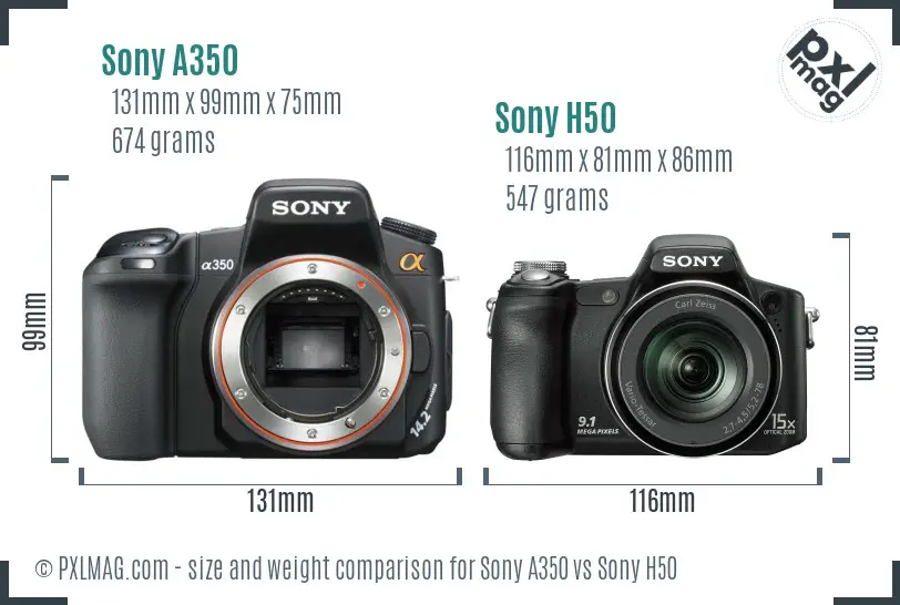 Sony A350 vs Sony H50 size comparison