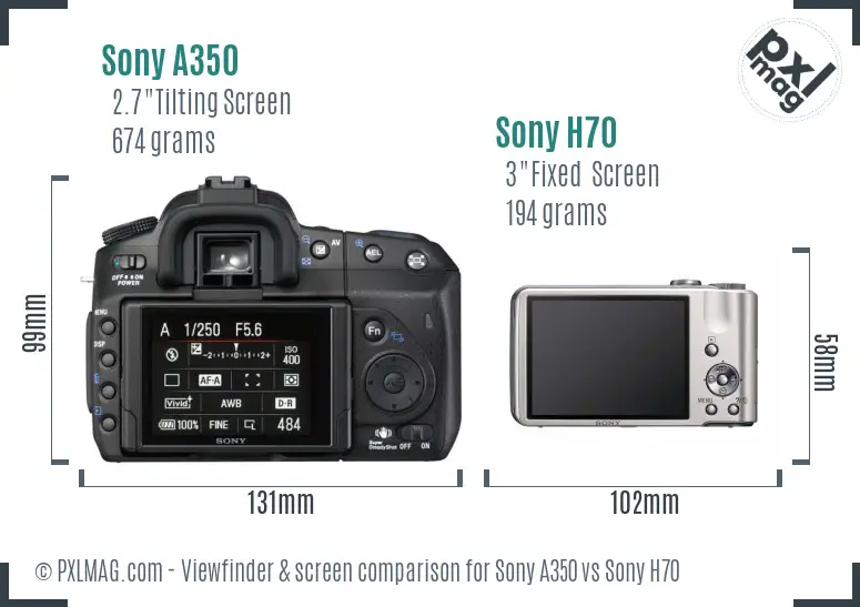 Sony A350 vs Sony H70 Screen and Viewfinder comparison