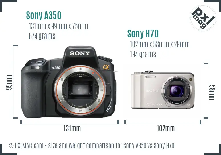 Sony A350 vs Sony H70 size comparison