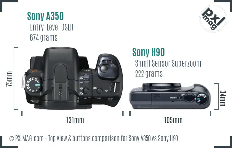 Sony A350 vs Sony H90 top view buttons comparison