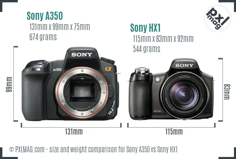 Sony A350 vs Sony HX1 size comparison