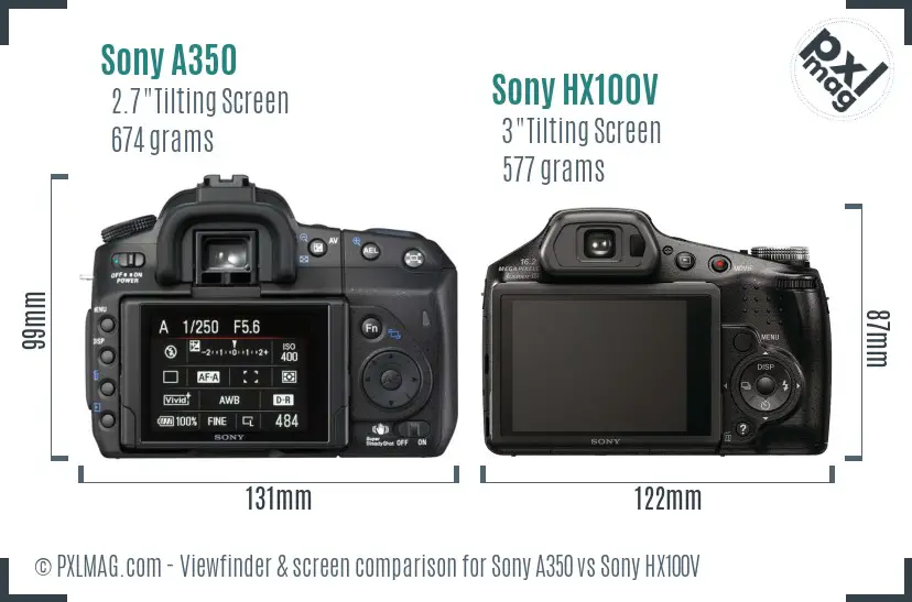 Sony A350 vs Sony HX100V Screen and Viewfinder comparison