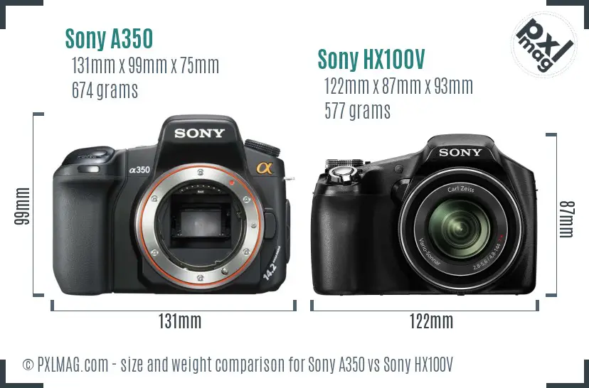 Sony A350 vs Sony HX100V size comparison