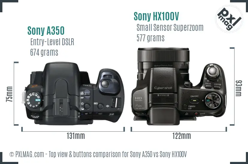 Sony A350 vs Sony HX100V top view buttons comparison