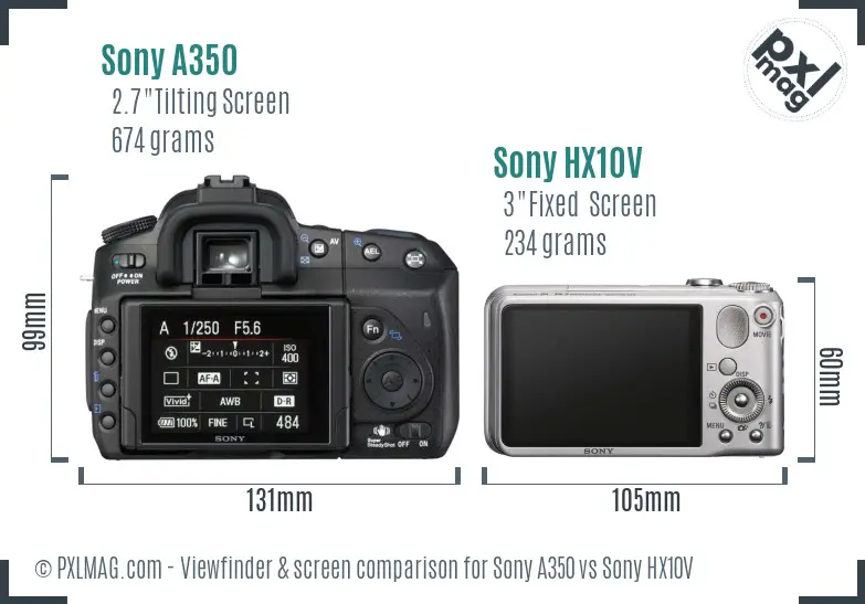 Sony A350 vs Sony HX10V Screen and Viewfinder comparison
