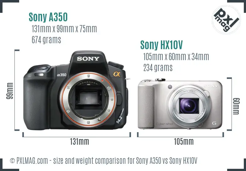 Sony A350 vs Sony HX10V size comparison