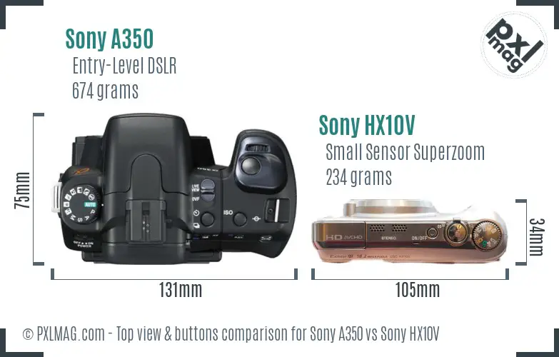 Sony A350 vs Sony HX10V top view buttons comparison