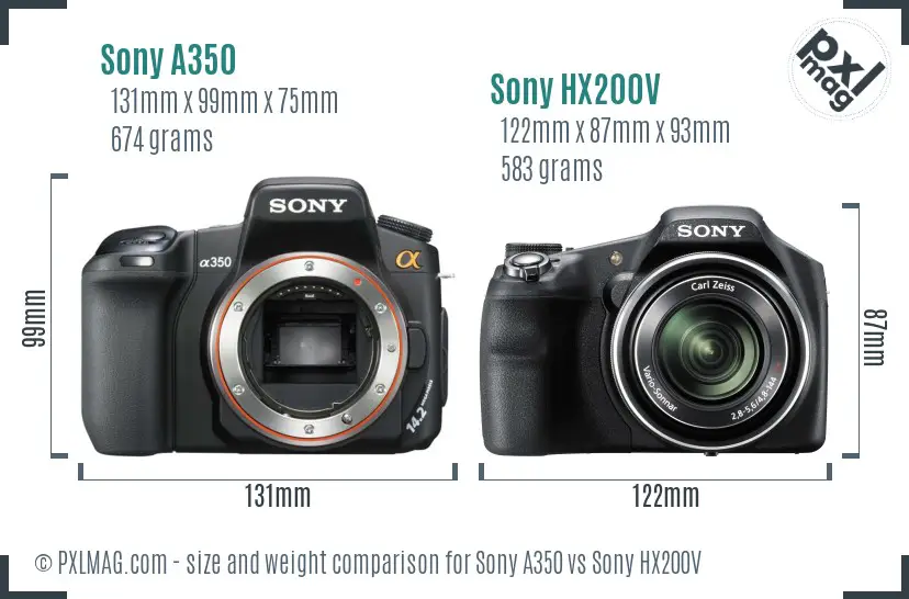 Sony A350 vs Sony HX200V size comparison