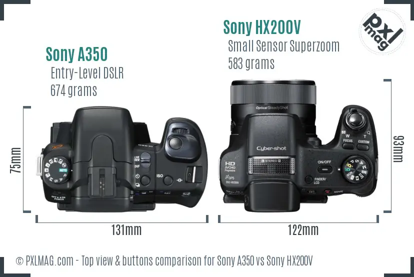 Sony A350 vs Sony HX200V top view buttons comparison
