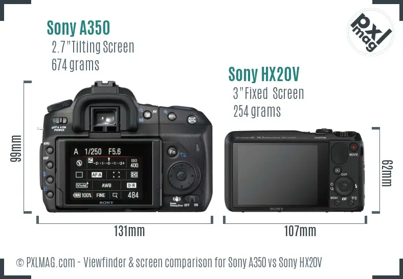 Sony A350 vs Sony HX20V Screen and Viewfinder comparison