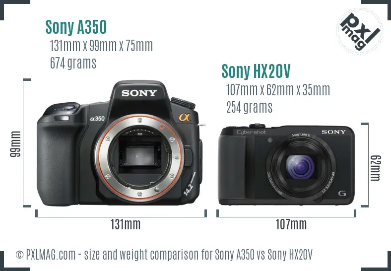 Sony A350 vs Sony HX20V size comparison