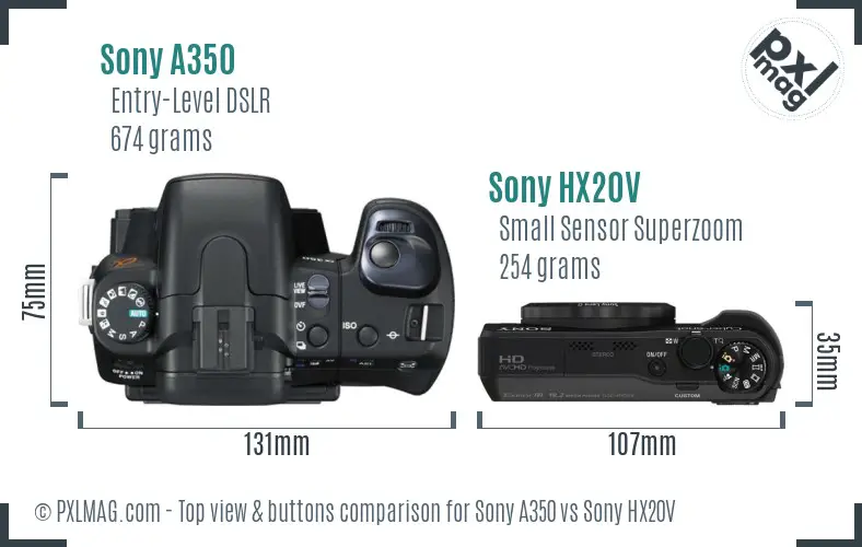 Sony A350 vs Sony HX20V top view buttons comparison