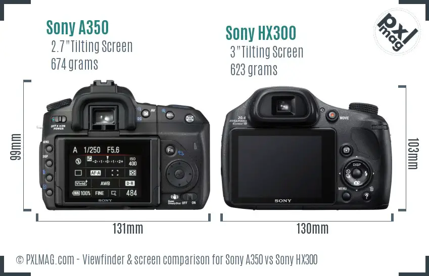 Sony A350 vs Sony HX300 Screen and Viewfinder comparison