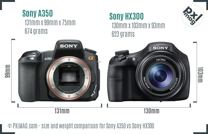 Sony A350 vs Sony HX300 size comparison