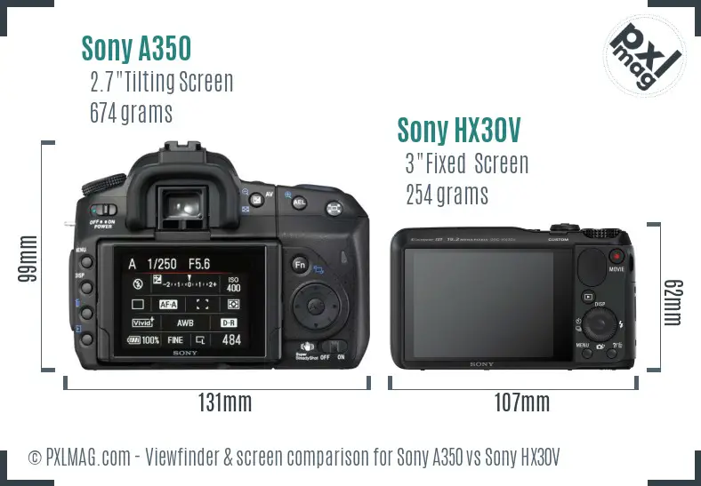 Sony A350 vs Sony HX30V Screen and Viewfinder comparison