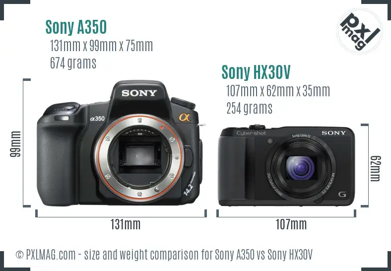 Sony A350 vs Sony HX30V size comparison