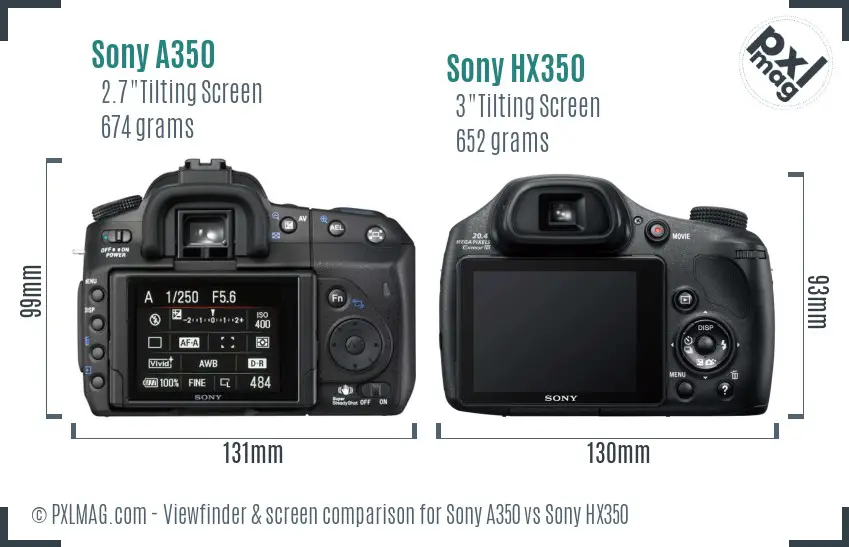 Sony A350 vs Sony HX350 Screen and Viewfinder comparison