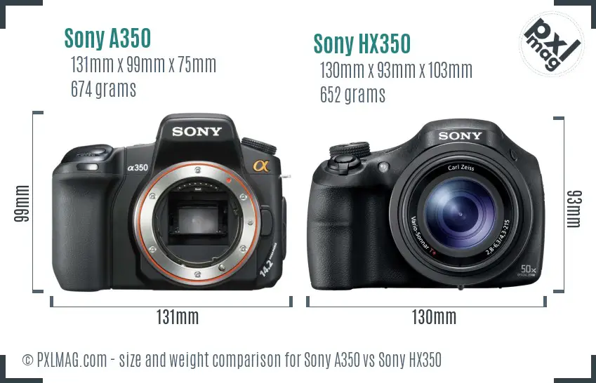 Sony A350 vs Sony HX350 size comparison